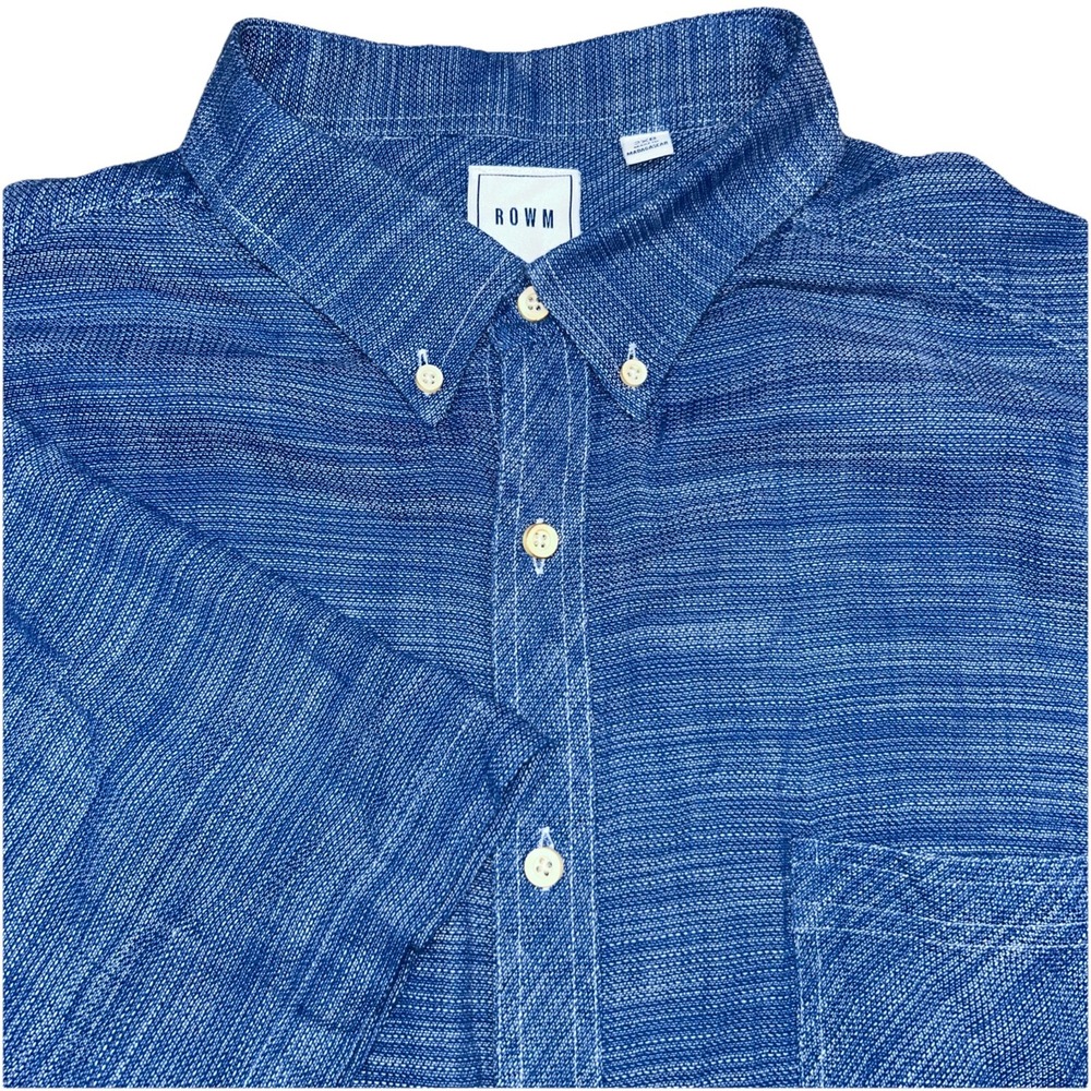 ROWM Men's Short‎ Sleeve Herringbone Shirt Cotton Blue, Mens 2XB